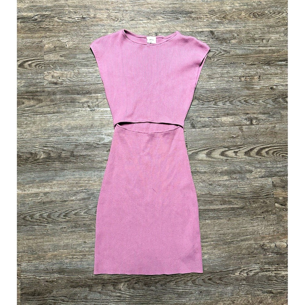 Wilfred Free pink Ribbed Knit Bodycon Dress Size S Cut-Out Round Neck Stretch